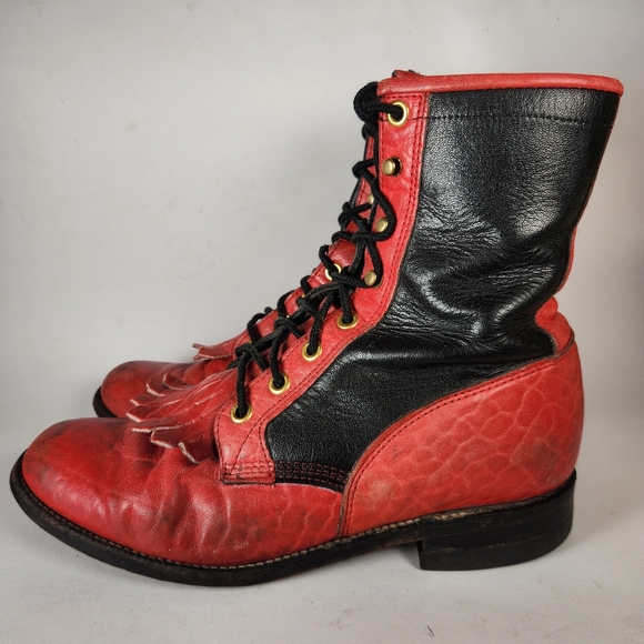 JUSTIN Women’s Boots Size 6 Red Leather Western Cowboy Made USA Distressed Shoes - Picture 2 of 12